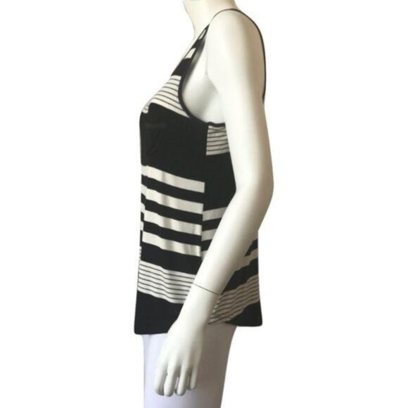 E&M Black & Ivory Striped Tank Top With Pocket - Picture 3 of 4